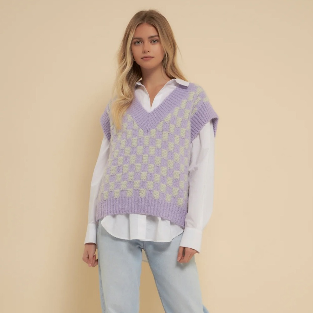 Lilac Checker Knit Vest